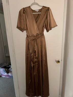 Baltic Born Satin Wrap Maxi Dress in Bronze